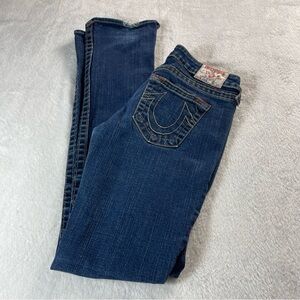 True Religion Johnny Jeans Womens 28 X 33 Blue Low Rise RN#112790 USA MADE